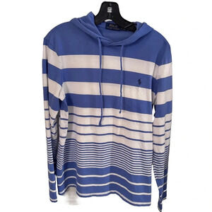 NEW Polo Ralph Lauren Women’s Lightweight Pullover Hoodie Blue & White Stripe SP
